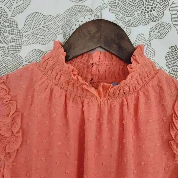 CeCe Womens Coral Ruffle Sleeve Smocked Neck Blouse Top - M - Picture 4 of 7
